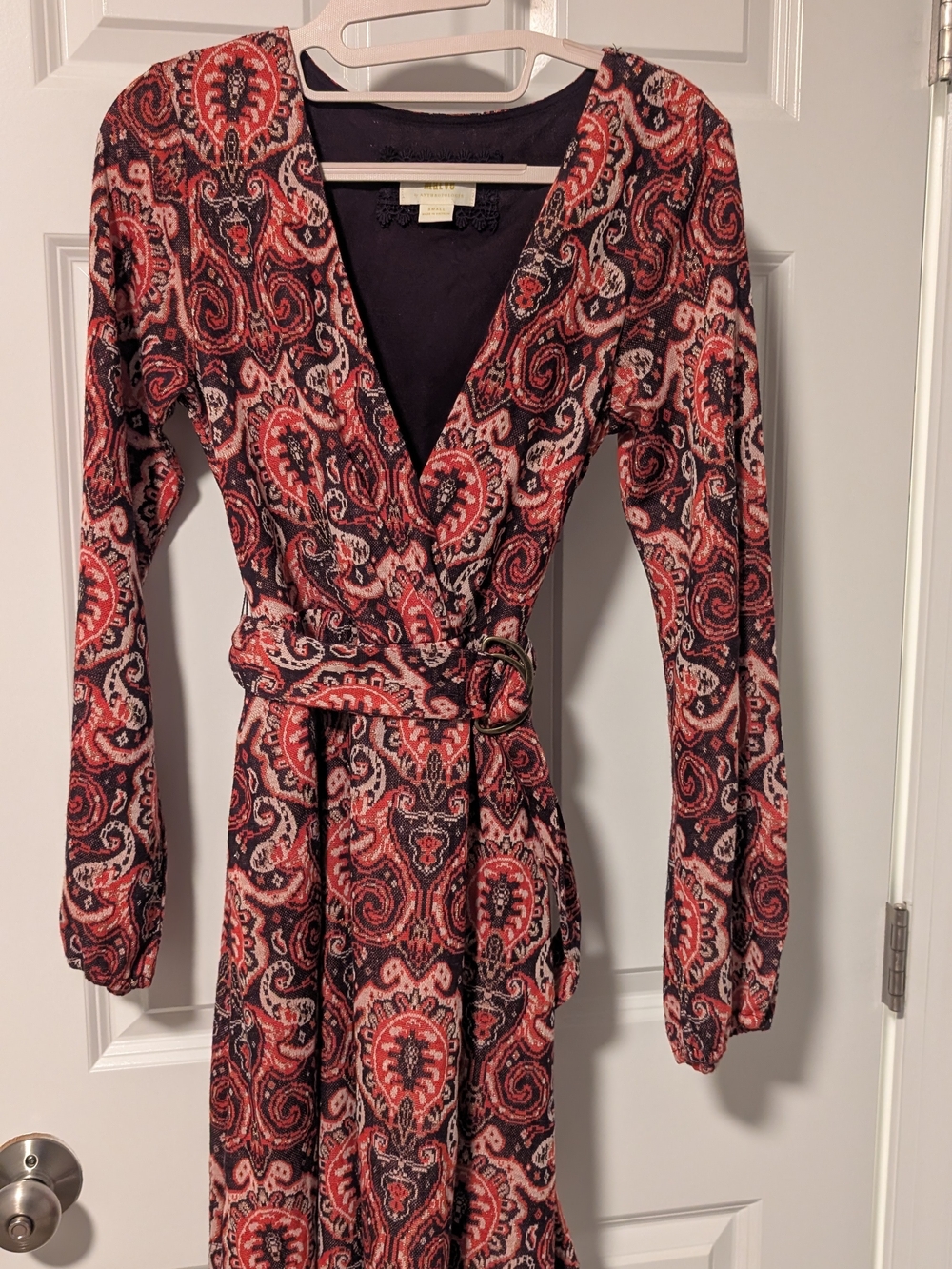Maeve Red and Black Paisley Wrap Dress with Belt